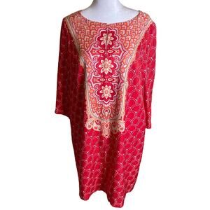 Boden Ingrid Red Print Silk Blend Shift‎ Dress Size 10R